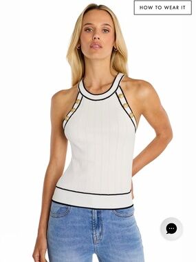 The Noli Shop MARTHA BUTTON HALTER TANK SZ S